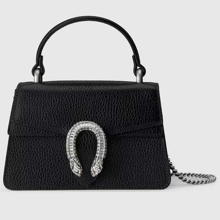 Gucci GG Women Dionysus Mini Top Handle Bag Black Crystal Hardware Tiger Head Closure (11)
