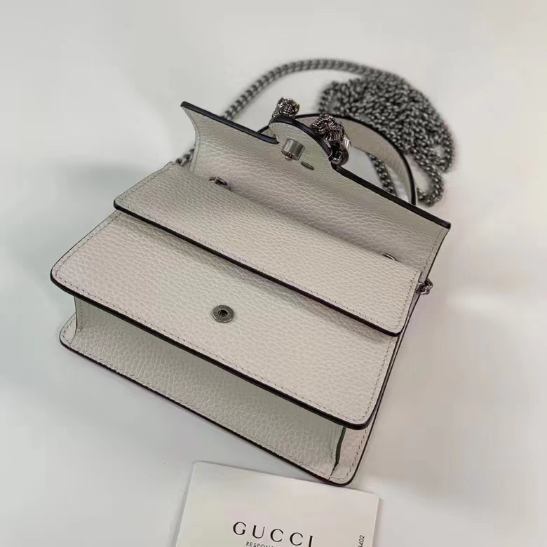 Gucci GG Women Dionysus Mini Top Handle Bag White Leather Crystal Hardware Tiger Head Closure (2)