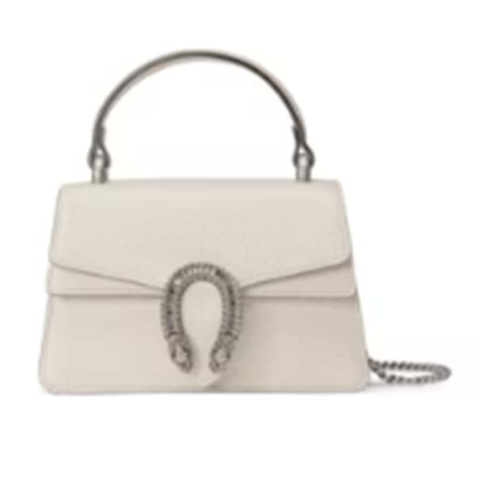 Gucci GG Women Dionysus Mini Top Handle Bag White Leather Crystal Hardware Tiger Head Closure