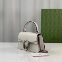 Gucci GG Women Dionysus Mini Top Handle Bag White Leather Crystal Hardware Tiger Head Closure (4)