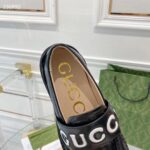 Gucci GG Women Gucci Loafer Black White Leather Scalloped Script Rubber Sole Mid-Heel - immagine 9