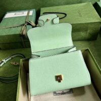 Gucci GG Women Horsebit 1955 Mini Bag Top Handle Bag Light Green Leather (7)