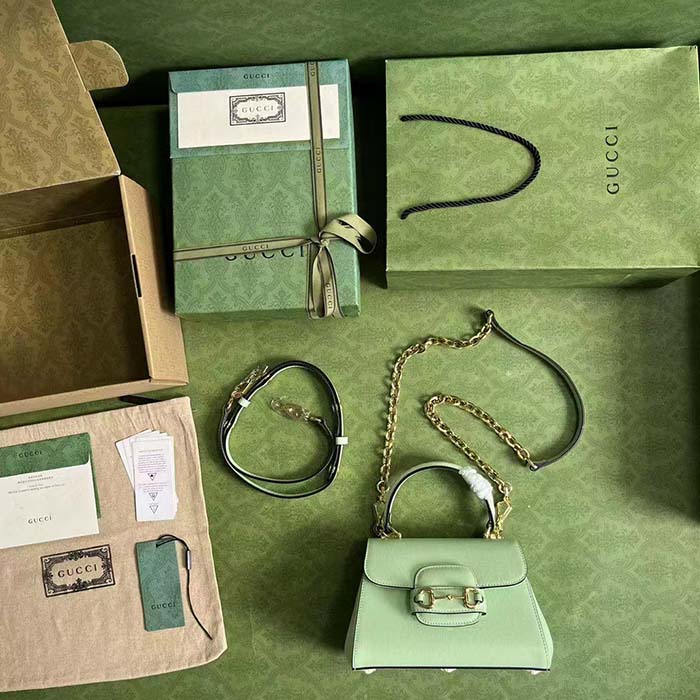 Gucci GG Women Horsebit 1955 Mini Bag Top Handle Bag Light Green Leather (12)