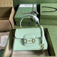 Gucci GG Women Horsebit 1955 Mini Bag Top Handle Bag Light Green Leather (7)