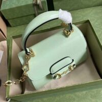 Gucci GG Women Horsebit 1955 Mini Bag Top Handle Bag Light Green Leather (7)