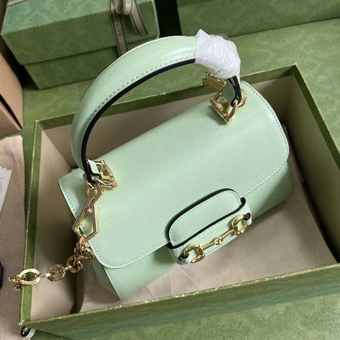 Gucci GG Women Horsebit 1955 Mini Bag Top Handle Bag Light Green Leather (4)