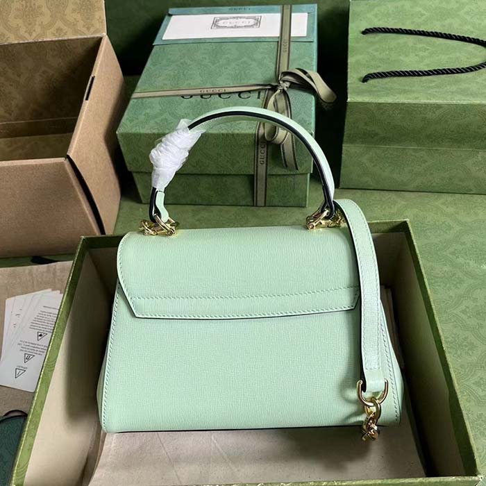 Gucci GG Women Horsebit 1955 Mini Bag Top Handle Bag Light Green Leather (5)