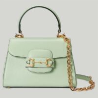Gucci GG Women Horsebit 1955 Mini Bag Top Handle Bag Light Green Leather (7)