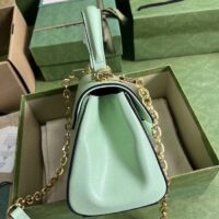 Gucci GG Women Horsebit 1955 Mini Bag Top Handle Bag Light Green Leather (7)