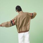 Gucci Men GG Cotton Canvas Zip Jacket Beige Blue Leather Lined Stand Collar Buttons - Image 13