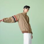 Gucci Men GG Cotton Canvas Zip Jacket Beige Blue Leather Lined Stand Collar Buttons - Image 12