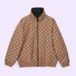 Veste réversible en popeline Gucci pour homme, passepoil en polyester noir, vert, rouge, beige, ébène, toile GG