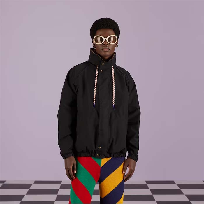 Gucci Men Reversible Poplin Jacket Black Polyester Piping Green Red Beige Ebony GG Canvas (11)