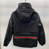 Gucci Men Reversible Poplin Jacket Black Polyester Piping Green Red Beige Ebony GG Canvas (1)