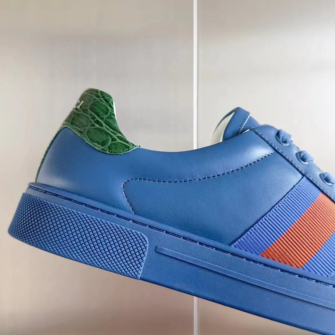 Gucci Unisex Ace GG Crystal Canvas Sneaker Blue Green Red Web Rubber Low Heel (10)