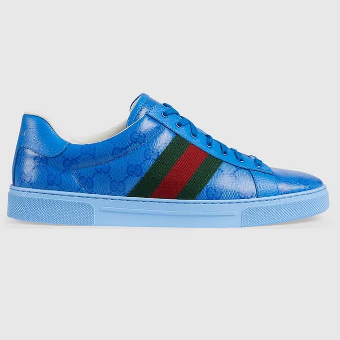 Gucci Unisex Ace GG Crystal Canvas Sneaker Blue Green Red Web Rubber Low Heel
