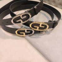 Gucci Unisex Belt Two-Toned Metal GG Buckle Black Leather 3.3 CM Width (3)