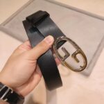 Gucci Unisex Belt Two-Toned Metal GG Buckle Black Leather 3.3 CM Width - Image 9
