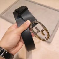 Gucci Unisex Belt Two-Toned Metal GG Buckle Black Leather 3.3 CM Width (3)