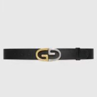 Gucci Unisex Belt Two-Toned Metal GG Buckle Black Leather 3.3 CM Width (3)