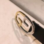 Gucci Unisex Belt Two-Toned Metal GG Buckle Black Leather 3.3 CM Width - Image 10
