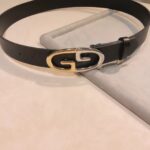 Gucci Unisex Belt Two-Toned Metal GG Buckle Black Leather 3.3 CM Width - Image 3