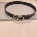 Gucci Unisex Belt Two-Toned Metal GG Buckle Black Leather 3.3 CM Width - Image 2