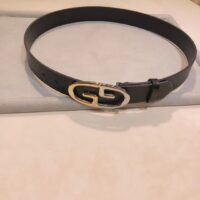 Gucci Unisex Belt Two-Toned Metal GG Buckle Black Leather 3.3 CM Width (3)