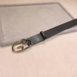 Gucci Unisex Belt Two-Toned Metal GG Buckle Black Leather 3.3 CM Width - Image 7