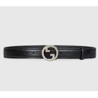 Gucci Unisex Blondie Belt Black Leather Round Interlocking G Buckle 3 CM Width (2)