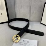 Gucci Unisex GG Blondie Belt Black Leather Round Interlocking G Buckle 3 CM Width - Image 3