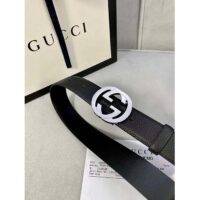Gucci Unisex Blondie Belt Black Leather Round Interlocking G Buckle 3 CM Width (2)