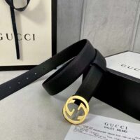 Gucci Unisex GG Blondie Belt Black Leather Round Interlocking G Buckle 3 CM Width (2)