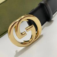 Gucci Unisex Blondie Belt Black Leather Round Interlocking G Buckle 4 CM Width (9)