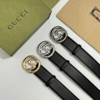 Gucci Unisex Blondie Belt Black Leather Round Interlocking G Buckle 4 CM Width (9)