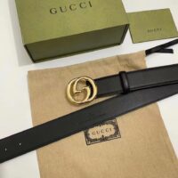 Gucci Unisex Blondie Belt Black Leather Round Interlocking G Buckle 4 CM Width (9)