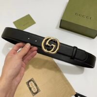 Gucci Unisex Blondie Belt Black Leather Round Interlocking G Buckle 4 CM Width (9)