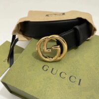 Gucci Unisex Blondie Belt Black Leather Round Interlocking G Buckle 4 CM Width (9)