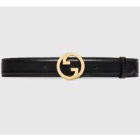 Gucci Unisex Blondie Belt Black Leather Round Interlocking G Buckle 4 CM Width (9)