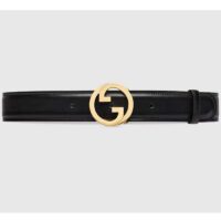 Gucci Unisex Blondie Belt Black Leather Round Interlocking G Buckle 4 CM Width (9)