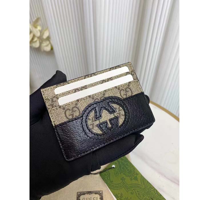 Gucci Unisex Card Case Cut-Out Interlocking G Beige Ebony GG Supreme Canvas (1)