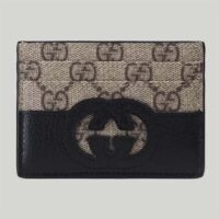 Gucci Unisex Card Case Cut-Out Interlocking G Beige Ebony GG Supreme Canvas (2)