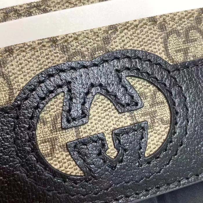 Gucci Unisex Card Case Cut-Out Interlocking G Beige Ebony GG Supreme Canvas (5)