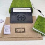 Gucci Unisex Card Case Cut-Out Interlocking G Black Grey GG Supreme Canvas - Image 2