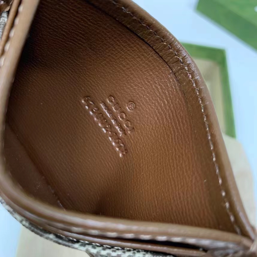 Gucci Unisex Card Case Interlocking G Beige Ebony GG Supreme Fabric Brown Leather (2)