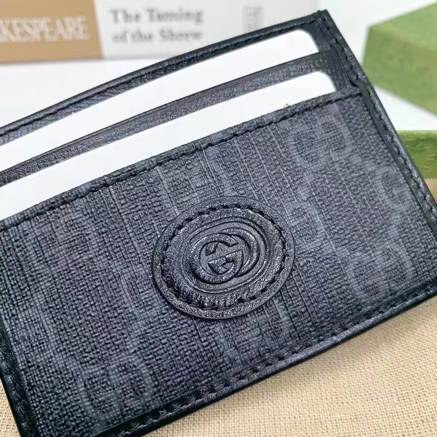 Gucci Unisex Card Case Interlocking G Black GG Supreme Canvas Black Leather (2)