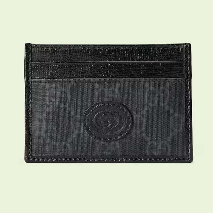 Gucci Unisex Card Case Interlocking G Black GG Supreme Canvas Black Leather