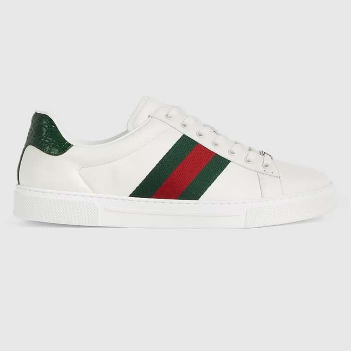 Gucci Unisex GG Ace Sneaker Web Blue White Leather Green Red Web Rubber Low Heel