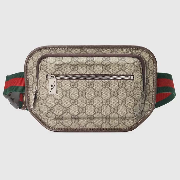 Gucci Unisex GG Belt Bag Beige Ebony GG Supreme Brown Leather Zip Closure
