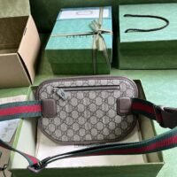 Gucci Unisex GG Belt Bag Beige Ebony GG Supreme Brown Leather Zip Closure (2)